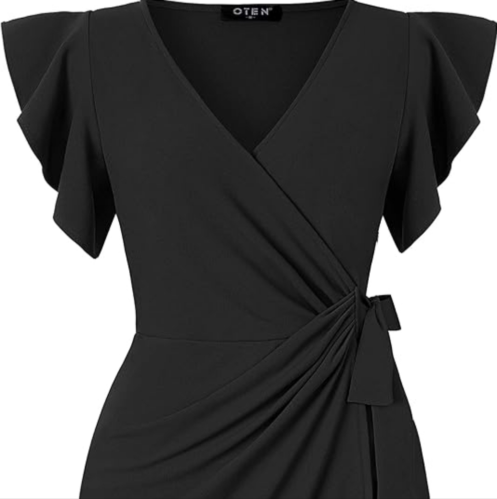 Womens Deep V Neck Sheath Wrap Dress, Medium